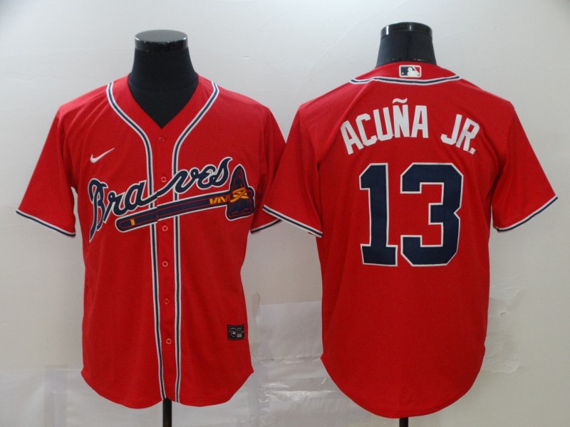 Men's Atlanta Braves #13 Ronald Acuña Jr Red Cool Base Stitched MLB Jersey